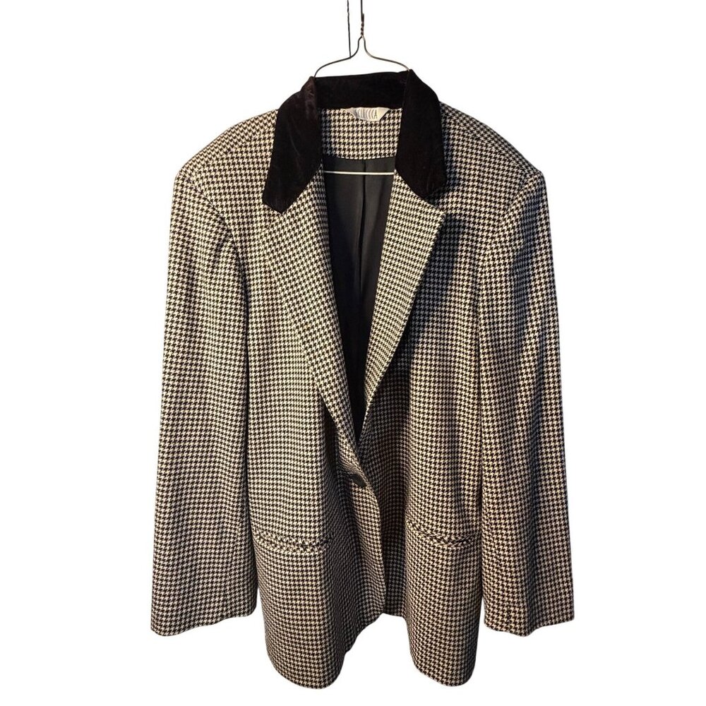 VTG Sellecca Womens Blazer Jacket Houndstooth Wool Classic Professional Preppy‎